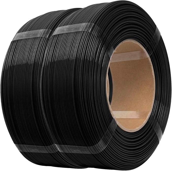 eSUN PLA+ Refilament 1.75mm, 3D Printer Refill PLA Plus, 1KG per Roll, 2 Rolls Spoolless 3D Printing Filament for 3D Printers,Black