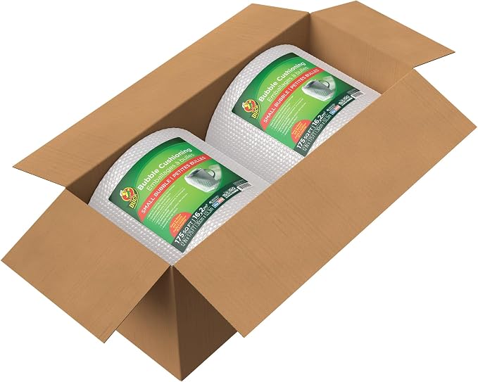 Duck Brand Small Bubble Cushioning Wrap for Fragile Moving & Shipping, 350 ft Packing Wrap for Extra Protection in Boxes & Mailers, Clear Roll, Moving Supplies, Perforated Every 12 in
