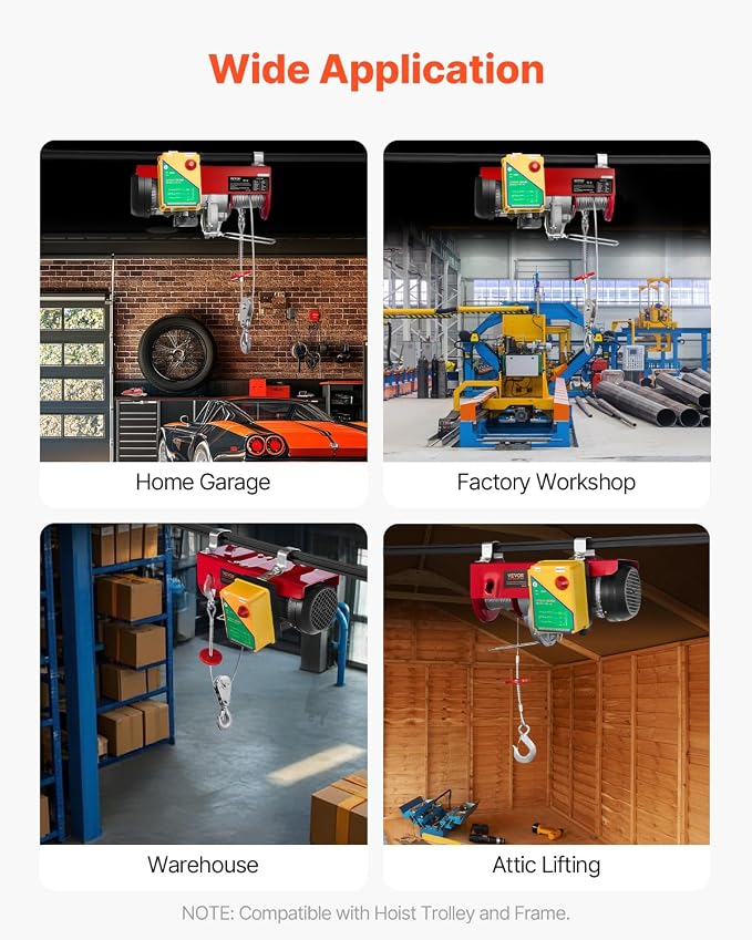 VEVOR 2200lbs Electric Hoist with Wireless Remote Control,110v Electric Hoist with Remote Control, 40ft/20ft Lifting Height & Motor, for Garage Warehouse Factory