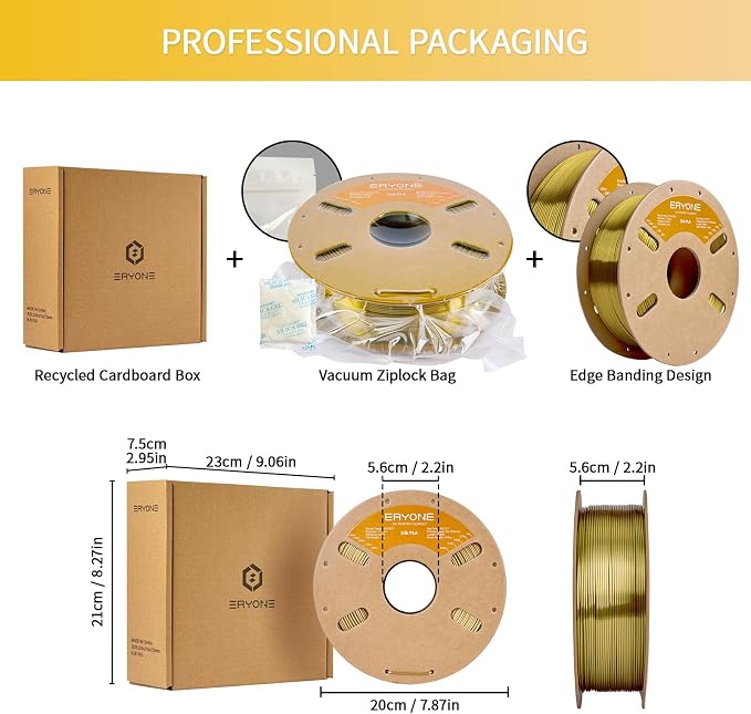 ERYONE Silk PLA Filament for 3D Printer 1.75mm +/- 0.03mm, Shiny Filament 1kg (2.1lbs)/Spool, Brass