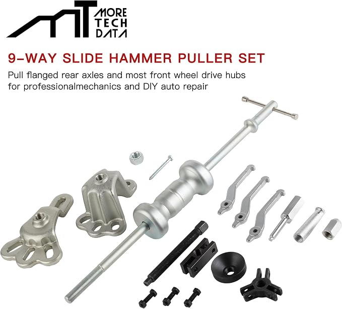 9 Way Slide Hammer Puller Set, 5.1lb Heavy Duty, Front Wheel Hub Bearing Remover & Rear Wheel Axle Hub Dent Shaft Puller Tool Kit
