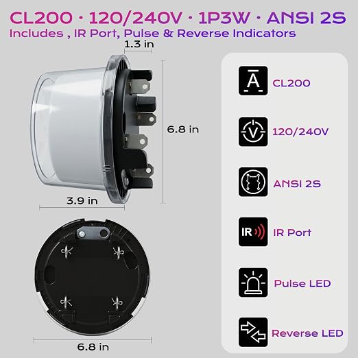 Digital Electric Sub Meters for Landlords, 120/240V CL200 Single Phase 3 Wire, Electricity Usage Meter, Power Energy Meter, kWh Sub Meter, ANSI Form 2S Electric Submeters for RV Power, Rental Units