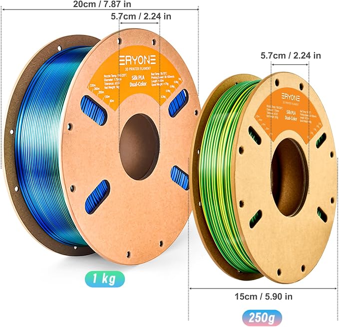 ERYONE PLA Filament 3D Printer Filament Multicolor 1.75mm +/- 0.03mm, PLA Filament 250g Spool, Silk Dual Color Yellow Green