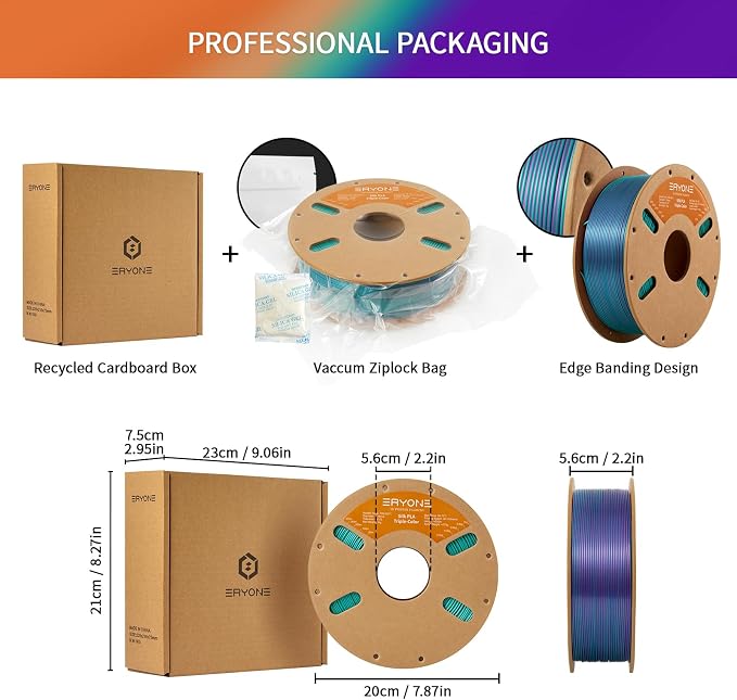 ERYONE Silk Tri Color PLA Filament 3D Printer 1.75mm +/- 0.03mm, Multicolor Filament Tricolor PLA 1KG(2.2lbs) Cardboard Spool, Purple&Blue Purple&Burnt Orange