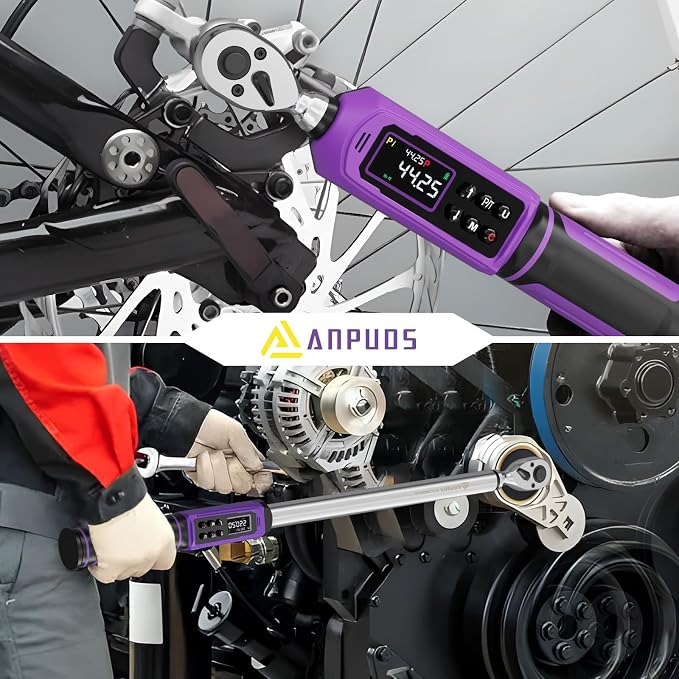 ANPUDS Digital Torque Wrench Set 3/8" & 1/2" Drive, ±1% Accuracy | 0.66-44.25 Ft-lb & 3.76-250.75 Ft-lb, Electric Torque Wrench with Vibration/Buzze/LED Flash Alert, for Car Motor Bike Repair