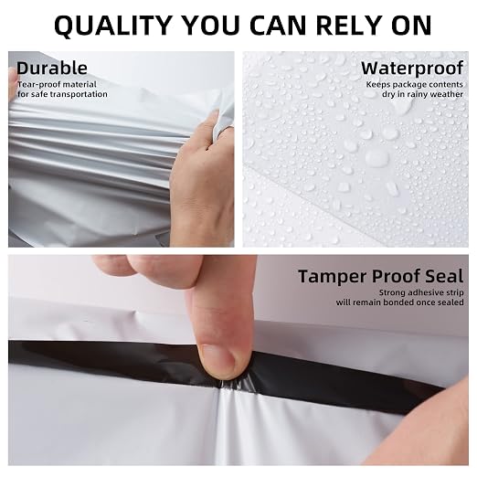 KKBESTPACK Poly Mailers Shipping Envelope Self Sealing Bags (12x15.5 100pc) (PM100), White