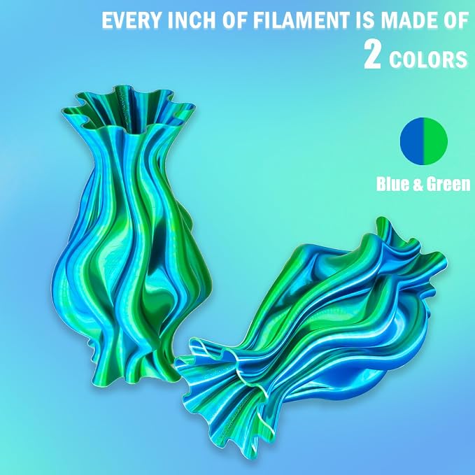 OVV3D PLA Filament 1.75mm, Silk PLA Dual Color Blue Green 3D Printer Filament, High Speed 3D Printing Filament,Silk Blue Green Filament 1.75mm+ /- 0.02mm,1 kg