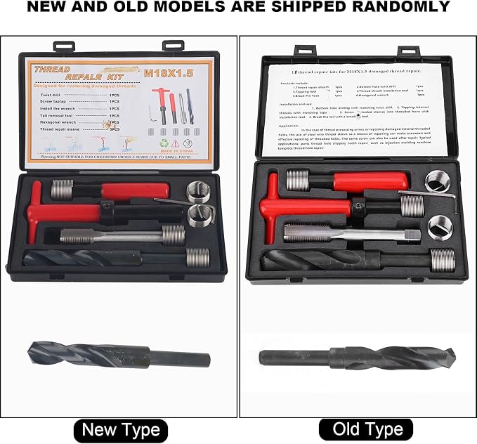 M18x1.5 Thread Repair Kit, 10 Pcs Helicoil Thread Repair Kit Thread Chaser Set, Portable Thread Metric Inserts Repair Kits Helicoil Thread Repair kit, Compatible Hand Tool Set for Auto Repairing