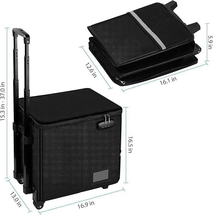 Fireproof File Box with Wheels, Collapsible Rolling Fireproof Document Bag with Lock, Fireproof Box with Handle & Casters, Mobile Fireproof Document Storage for Legal/Letter Size Files | futaiphy Fireproof File Box with Wheels, Collapsible Rolling Fire...
