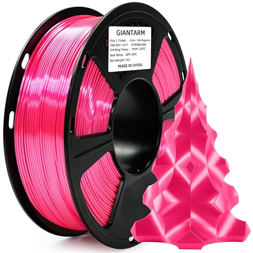 GIANTARM 3D Printer PLA Filament, Shiny Silk Rose Pink Magenta Toughness Enhanced Filament with 1.75mm Dimensional Accuracy +/-0.03mm, 1080 Feet per Roll, Vacuum Packaging, for Most 3D FDM Printer