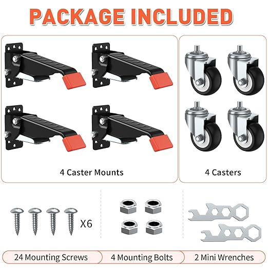 SPACEKEEPER Workbench Casters kit 660 Lbs - Retractable Casters Heavy Duty Bench Caster Wheels Designed for Workbenches Machinery & Tables, 4 Pack