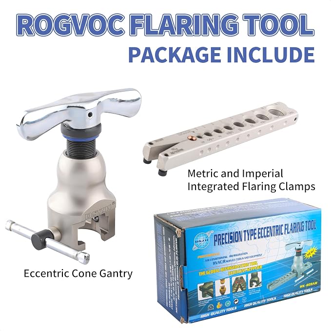 Flaring Tool for 1/4" - 3/4" HVAC Copper Flare Tool with Metric and Imperial Integrated Clamps 45° Eccentric Tube Flaring Tool Set for Copper Aluminum Pipe with Deburring and Cutter Tool