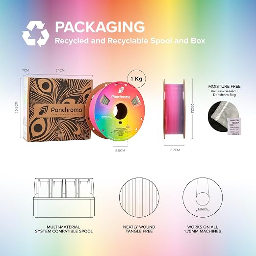 Polymaker Panchroma Luminous PLA Filament 1.75mm for 3D Printing, Rainbow | Neatly Wound, Glow in the Dark PLA 1kg, Easy Print & Smooth Feeding, Compatible with Bambu Lab & Most 3D Printers