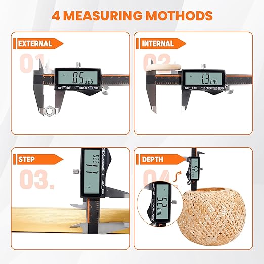 HARDELL Digital Caliper, Rechargeable 0-8 Inch Calipers Measuring Tool with Large LCD Screen, Inch/MM/Fraction, Stainless Steel, Auto-Off, Vernier Caliper Digital Micrometer for DIY