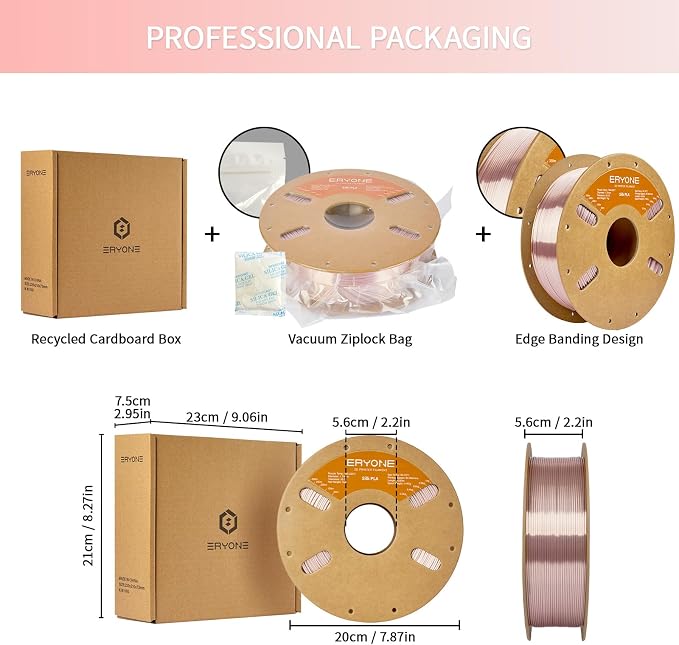 ERYONE Silk PLA Filament for 3D Printer 1.75mm +/- 0.03mm, Shiny Filament 1kg (2.1lbs)/Spool, Rose Gold(Champagne Pink)