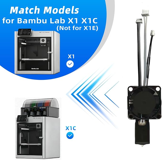 Bambuu Lab X1 X1C Hotend Complete Kit, 0.4MM Hardened Steel Nozzle Full Assembly with Fan, Ceramic Heater, Nozzle, Thermistor, Extruder Heating Block Replacement for Bambu Lab X1 Series 3D Printer