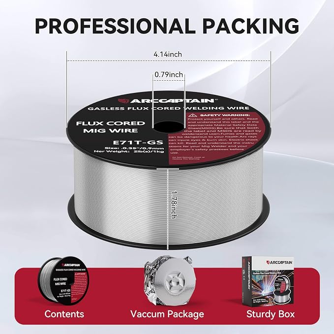 ARCCAPTAIN Flux Core Welding Wire .035, E71T-GS Mig Welding Wire 2-Pound Spool Gasless Mild Carbon Steel Compatible With Lincoln Miller Forney Harbor Welder