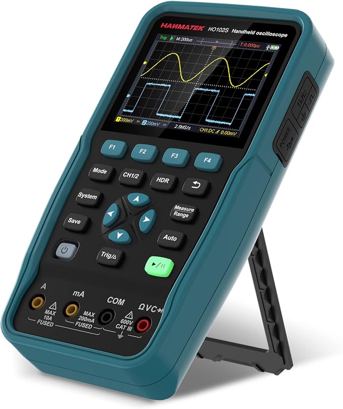 HANMATEK 3 in 1 Handheld Oscilloscope Multimeter 100Mhz Waveform Generator Oscilloscope with 2 Channels 3.5" TFT, HO102S Professional oscilloscope Multimeter with Memory Function