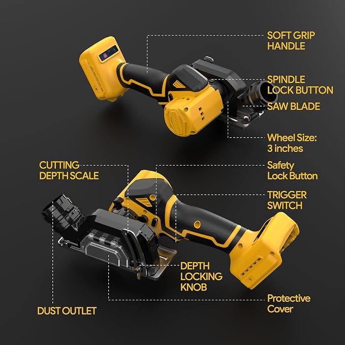 Cordless Cut Off Tool Compatible With DeWalt 20V MAX Battery(NO Battery) 3" Brushless Mini Circular Saw with Blades,19000RPM,Removable Dust Cover for Metal/Wood/Tile/Plastic | 3" Brushless Mini Cordless Cut Off Tool with Blades,19000RPM,Removable Dust ...