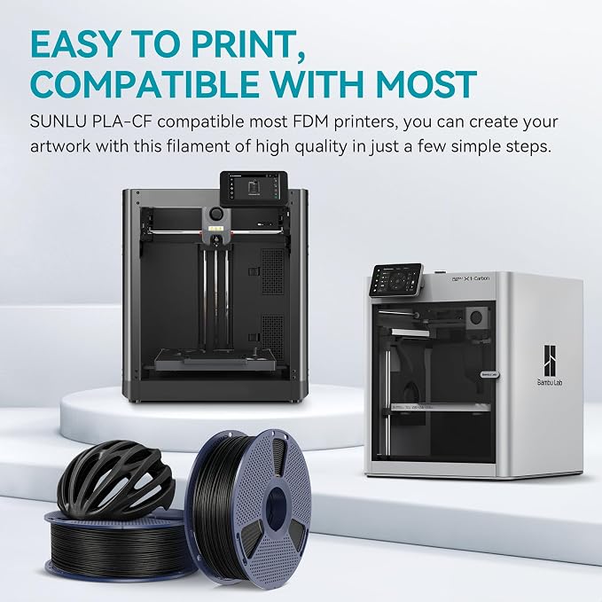 SUNLU Carbon Fiber PLA, Strong and Lightweight PLA 3D Printer Filament, PLA Filament 1.75mm Dimensional Accuracy +/- 0.02 mm, Neatly Wound 3D Printing Filament, 1KG Spool. (Black)