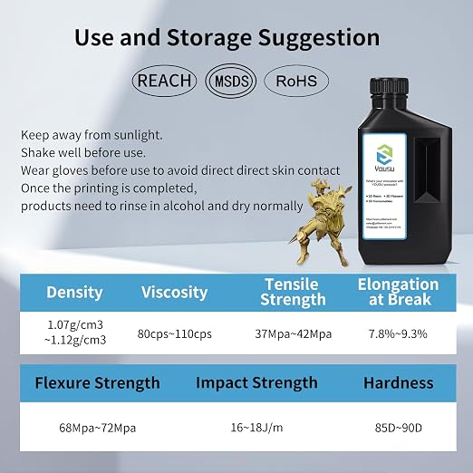 YOUSU 3D Metal Printer, Fast Curing Gold Resin 1KG, Magical Metallic Effect Brass Color Resin for LCD DLP 3D Printing (1000g, Metal)