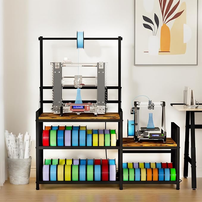 3D Printer Table with Filament Storage 3D Printer Stand with Power Outlet,Heavy Duty 3D Printer Desk for ABS, PLA, TPU Filament Spools, Home Offices and Studios Retro Brown