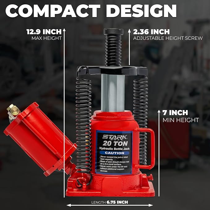 Stark USA 20-Ton Portable Hydraulic Bottle Jack Air-Operated Pneumatic Lift Low Profile Manual Air Jack, Auto Truck Travel Trailer Repair (44000 LBS)