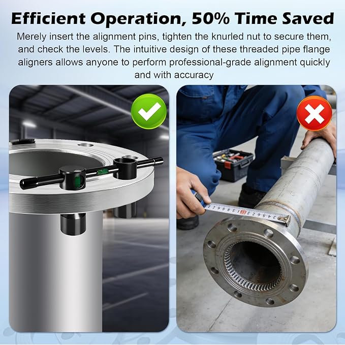 Threaded Pipe Flange Aligner and Leveler Tool – 2-Pack with Built-in Horizontal & Vertical Bubble Levels, Fits Exhaust, Pump & Pipe Flanges 1/2" to 1-7/16"