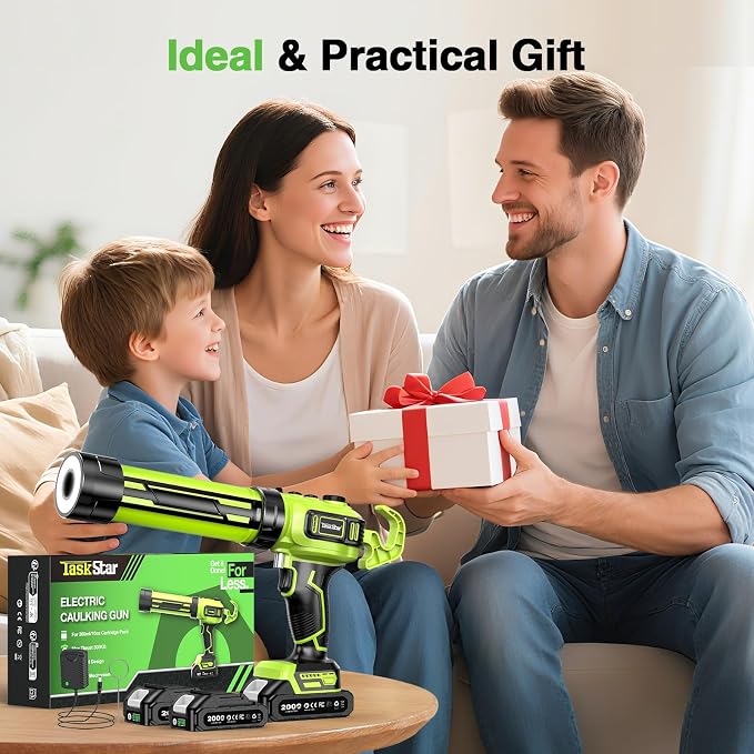 Taskstar Electric Caulking Gun 21V, Upgraded Brushless Cordless Caulking Gun with 2 x 2.0Ah Batteries, 250KG Thrust, LED Light, Anti-Drip,10 OZ Battery Power Caulk Gun Tool for Filling, Sealing