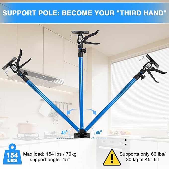 Cabinet Jacks 2Pcs, Adjustable Support Pole 45" to 114", Telescopic Steel 3rd Hand Support Pole for Cabinet Jack, Cargo Bar, Drywall Installations, Support Rod Dust Barrier Poles Bearing Up to 154 lbs