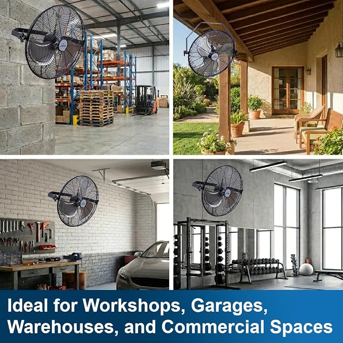 iLiving 18 Inch Wall Mount Fan, 4550 CFM High Velocity Metal Fan with 3 Speeds, Sealed Motor & 360° Tilt, Heavy Duty Wall/Ceiling Mount Fan for Garage, Warehouse, Barn, Greenhouse, Workshop
