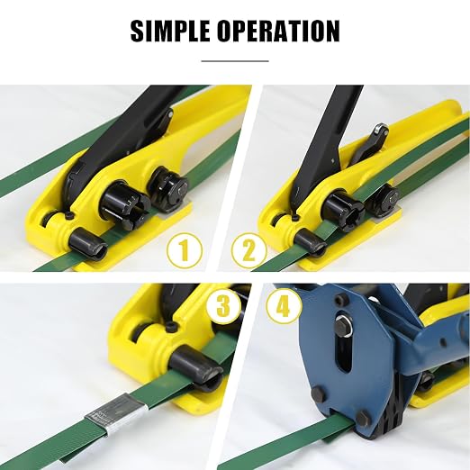 Heavy Duty Banding Strapping Tensioner & Cutter Manual Packaging Tools Windlass for 1/2"-3/4" Width Polyester Poly Strap(Accessory Upgrade,Yellow)