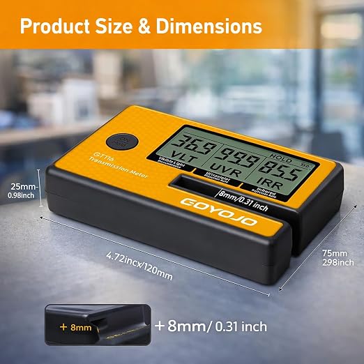 Labs Tint Meter Works on Side Windows, Digital Tint Solar Film Car Transmission Meter with Automatic Calibration, 3-in-1 Solar Film Meter VL UV IR Detection, for Automotive Window Tint Shop Stay Legal