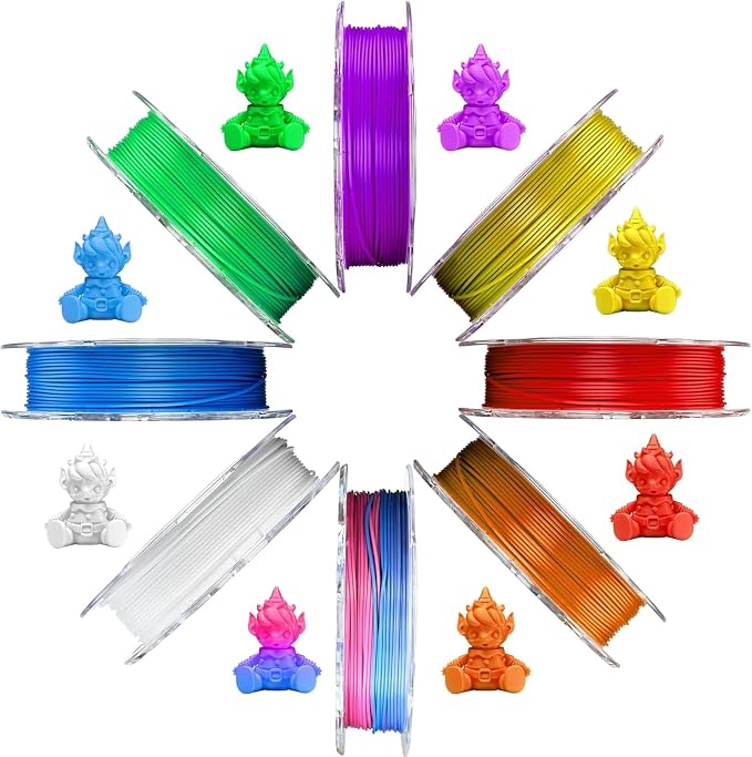 AOSEED PLA Filament Set 1.75mm (±0.02mm), 8-Pack, 200 g (0.44 lb) per Spool | Multi-Color Bundle for Most FDM 3D Printers, Low-Odor, Safety-Tested, Tangle-Free & Moisture-Protected for Home & Classroom