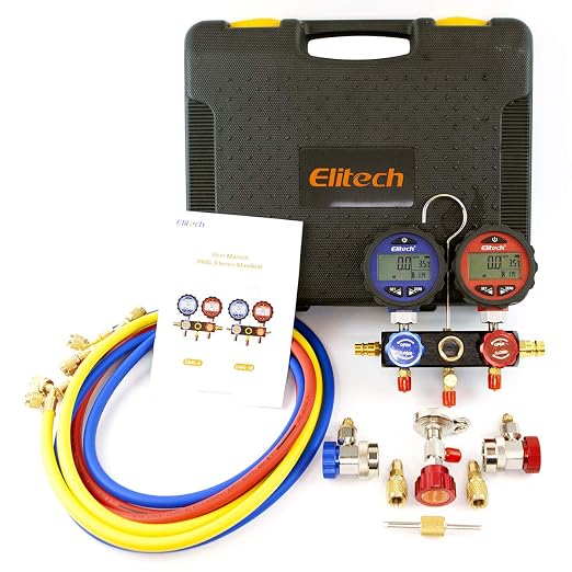 Elitech DMG-3 AC Manifold Gauge Refrigerant Pressure Gauge Set 2 Way with Hoses