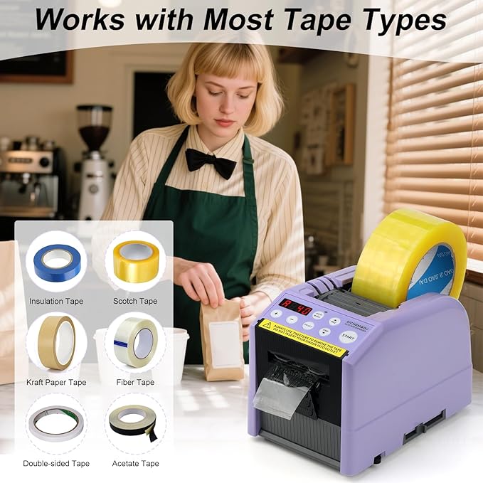 Ribbon Cutting Machine, Automatic Tape Dispenser, 6-60mm Width, 5-999mm Length, Ideal for Restaurants, Business & Home