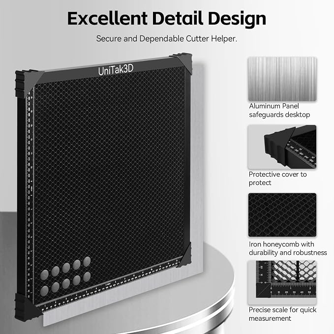 UniTak3D Honeycomb Laser Bed 440 x 440 mm Working Table for XTool D1/D1 Pro/S9/S10/S30 Pro/RAY5 Engraver Fast Heat Dissipation and Desktop Protection with Aluminium Plate(Working Area:15.75x15.75in)