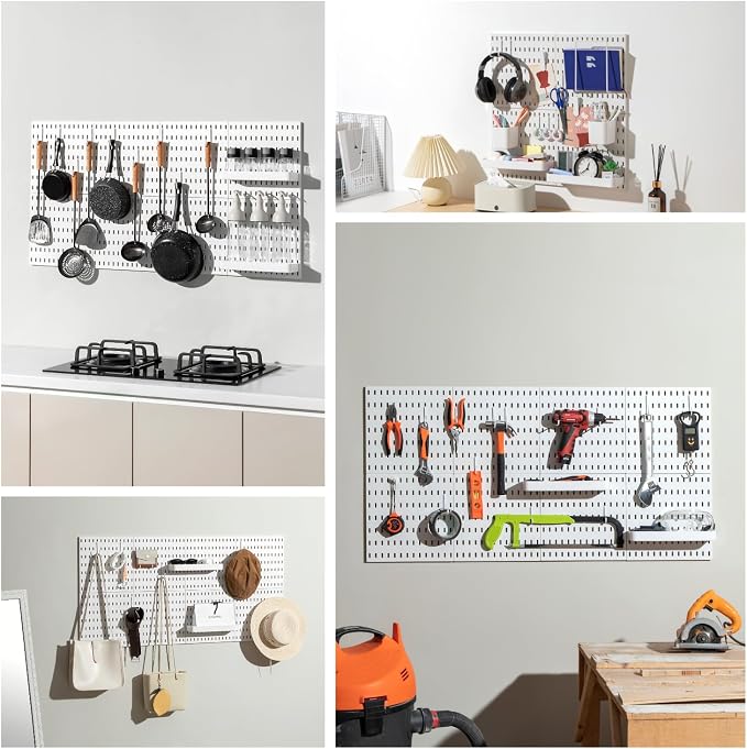 Keepo Pegboard Combination Kit, Pegboards and Accessories Modular Hanging for Wall Organizer, Crafts Organization, Ornaments Display, Nursery Storage, Peg Board (White, 44″×22″)