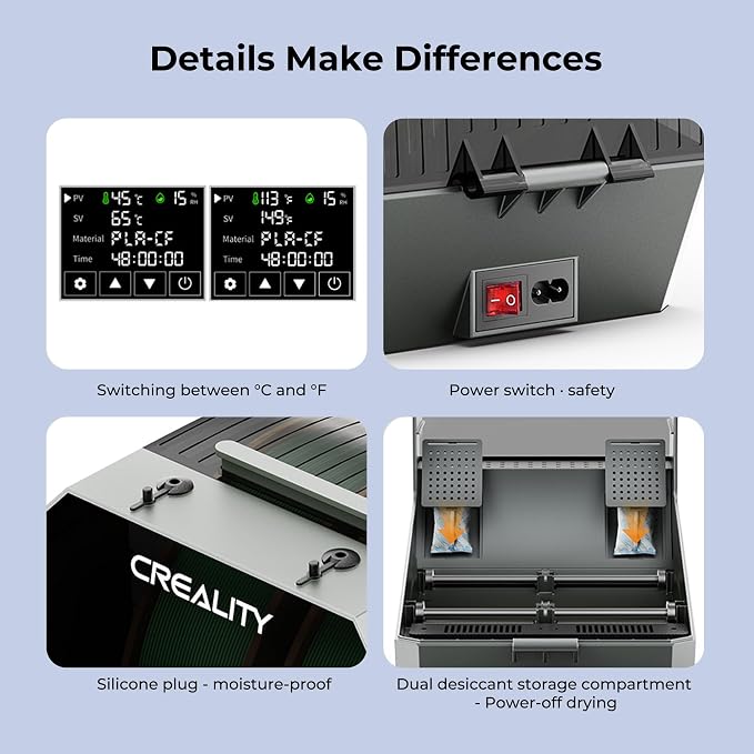 2025 Official Space Pi Filament Dryer Plus, 2 Rolls 3D Printer Filament Dry Box with 360° PTC Fast Heating, 4'' LCD Touch Screen, Filament dehydrator Fits 1.75/2.85mm PLA PETG ABS Filament