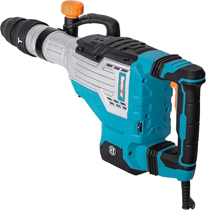 Berserker 1700W 25-Pound SDS-Max Demolition Jack Hammer 65H,14-Amp Corded | Inline Medium/Heavy duty Electric Concrete/Pavement Breaker with Variable Speed,Vibration Control,Carrying Case & 2 Chisels