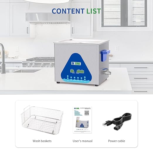 DK SONIC Ultrasonic Cleaner 10L,240W Industrial Ultrasonic Parts Cleaner with Heater&Timer, Digital Control&Basket, Multiple Functions for Motorcycle Engines,Carburetors, Chains
