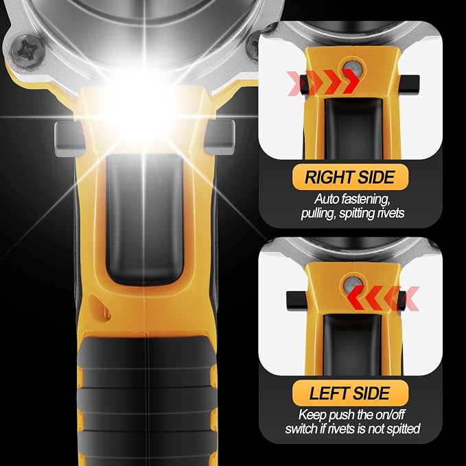 Cordless Rivet Gun Compatible with Dewalt 20V Max Battery with 100pcs Rivets (Battery Not Included), Brushless Electric Pop Rivet Gun Tool with 3 Size (1/8", 5/32", 3/16") Rivets Head
