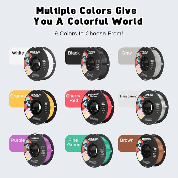 Comgrow PETG 3D Printer Filament 1.75mm, High Precision and Tough 3D Printer Filament 6 Rolls*1kg, Dimensional Accuracy +/- 0.02 mm, Fit Most 3D Printers Black