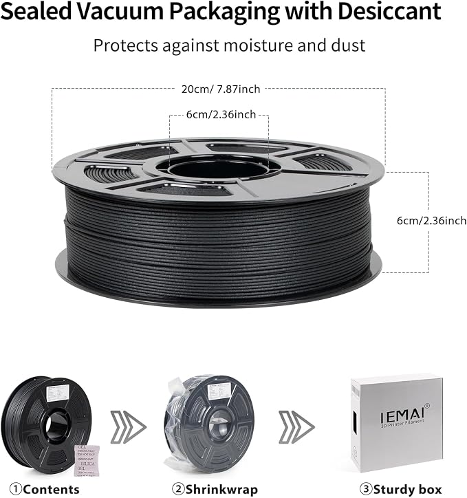 IEMAI Glass Fiber ABS Filament 1.75mm Matte Black 1kg, ABS-GF 3D Printer Filament with High Stiffness, Heat & Chemical Resistant, Dimensional Stability & Low Warpage