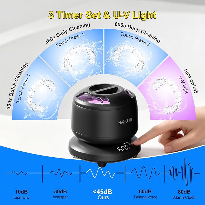 2026 Ultrasonic Retainer Cleaner Machine, Removable Base and Top Cover Black | 12 Months Warranty, 6.1OZ Container, 42000Hz, Low-noise, Fits Long Beauty Tools, Deep Cleaning without Scratching / Deforming