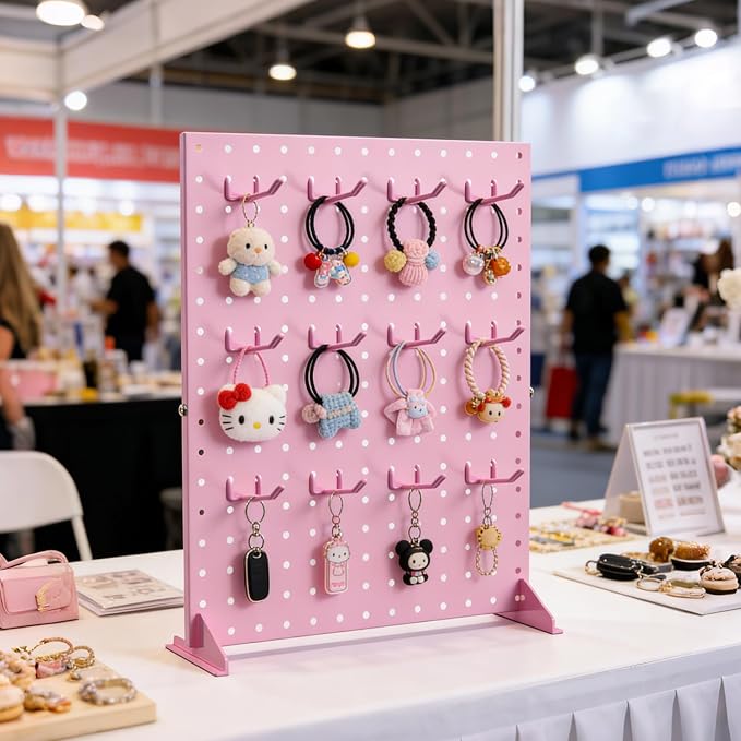 2 Pcs Pegboard Display Stand with 24 Hooks, Freestanding Tabletop Vendor Booth Display for Craft Shows & Retail, Jewelry Keychain Display Stand, Metal Display Rack for Ornaments- 16x12 Inch