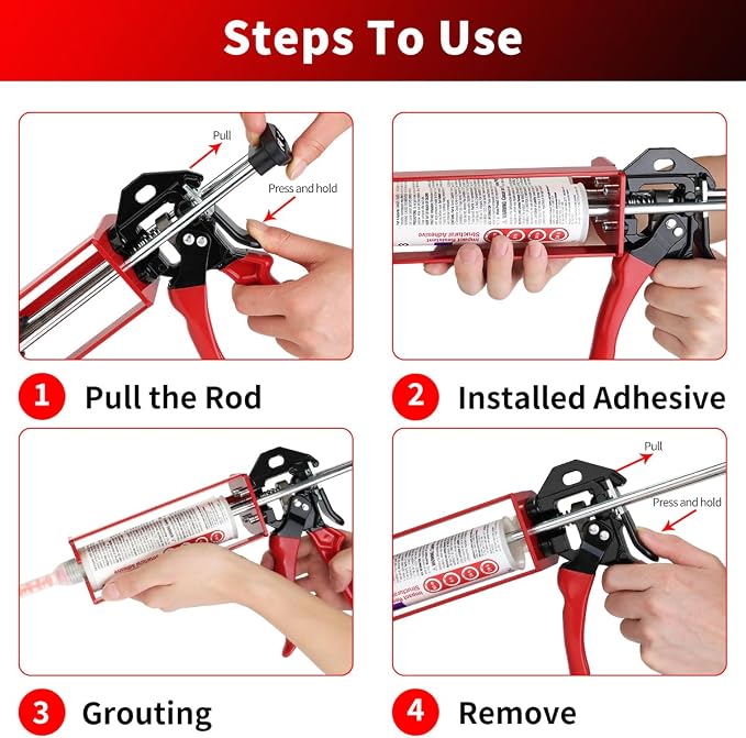 200ml Epoxy Gun Dual Component Professional Heavy-Duty Full Metal Caulking Guns For Dual Cartridges 1:1 & 2:1 Mix Epoxy Applicator For Panel Bonding Structural Repair Adhesive Sealant Red