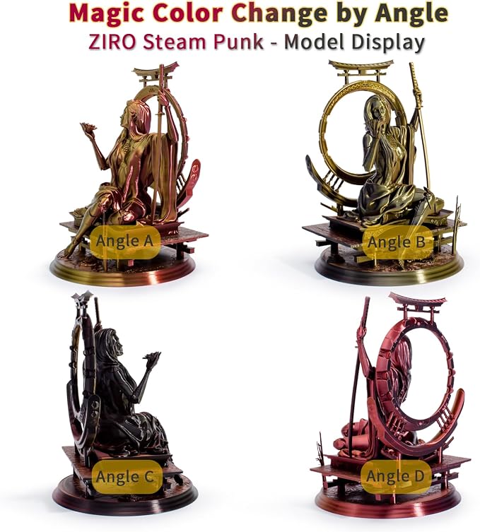 ZIRO Silk Tricolors PLA Filament Bundle, 4 Packs Color Change by Angle Shine Filament 1.75mm, Dimensional Accuracy +/-0.03mm, Fit Most FDM 3D Printer, 1KG x 4 Spool (Glossy Surface)