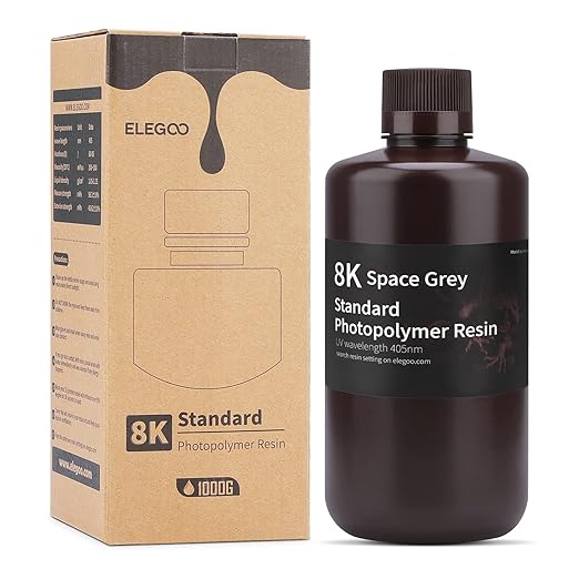 ELEGOO 8K Standard Resin, 405nm Rapid UV-Curing 3D Printer Resin, Higher Precision, Lower Shrinkage 3D Photopolymer Resin for 8K/12K/14K 3D Printer and LCD/MSLA/DLP 3D Printing, Space Grey 1000G