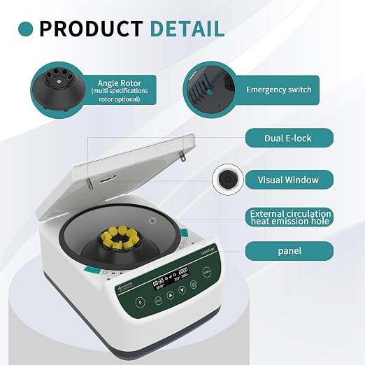 Centrifuge Machine PRP PRF 2ml-5ml/10ml/15mlx8 Speed 500-4000rpm 1967xg RCF Lab Benchtop Centrifuges Store 9 Programs Timer 30sec-99min